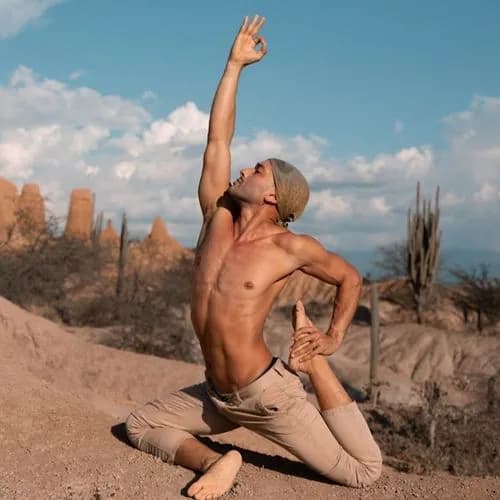 Manuel Leuman practicing yoga outdoors